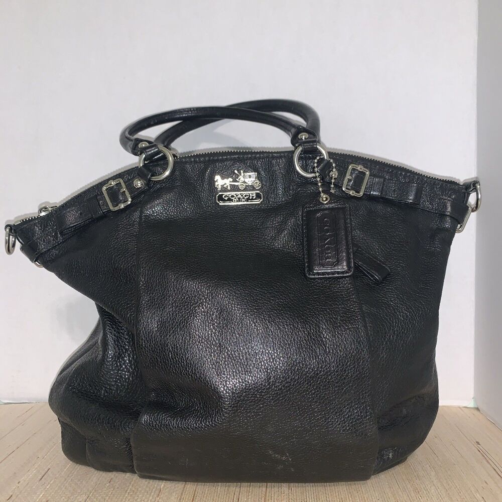 COACH # 18641 MADISON LINDSAY  Black Leather Double Handle Large Satchel Classic